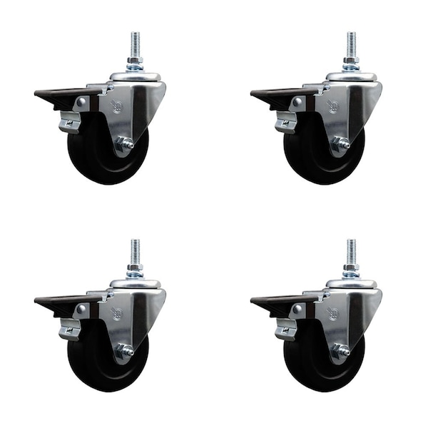 35 Inch Hard Rubber 12 MM Threaded Stem Caster Set with Brake